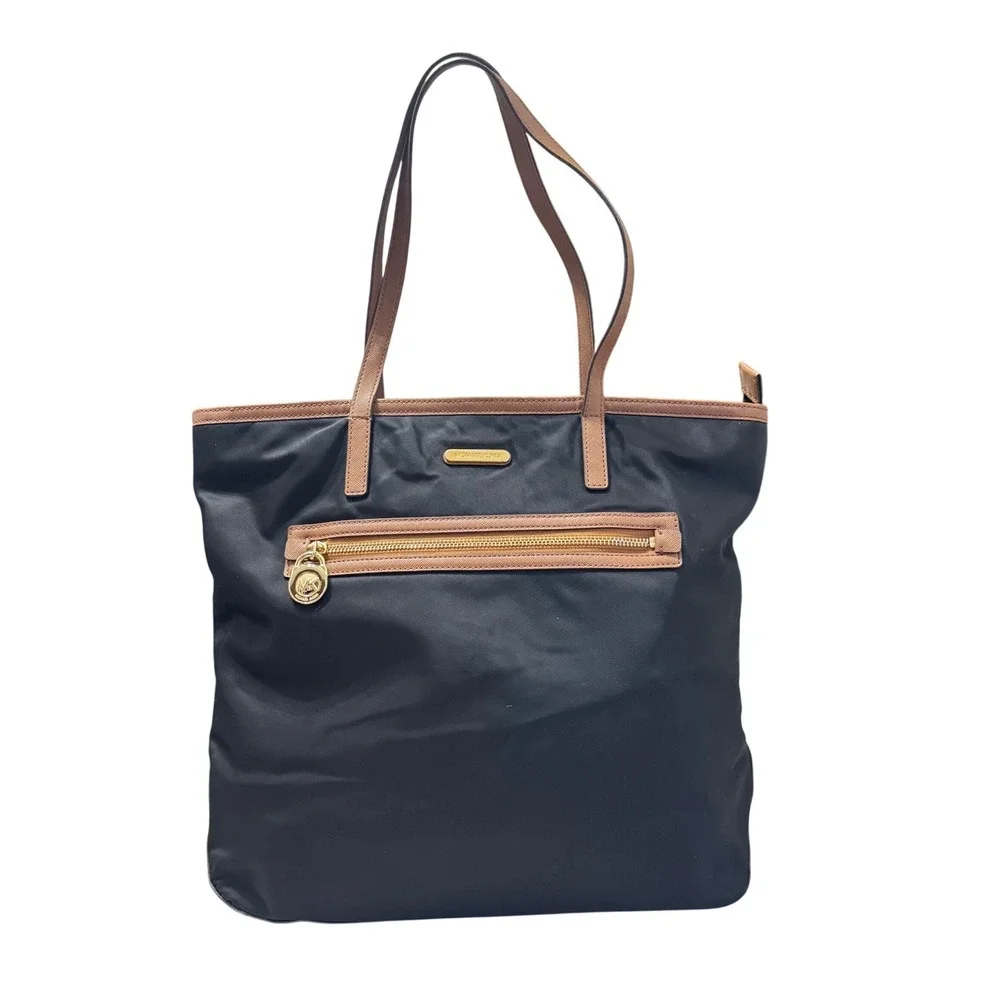 Michael Kors Kempton Nylon Tote Womens Large Black‎ Brown Excellent 30T2GKPT3C
